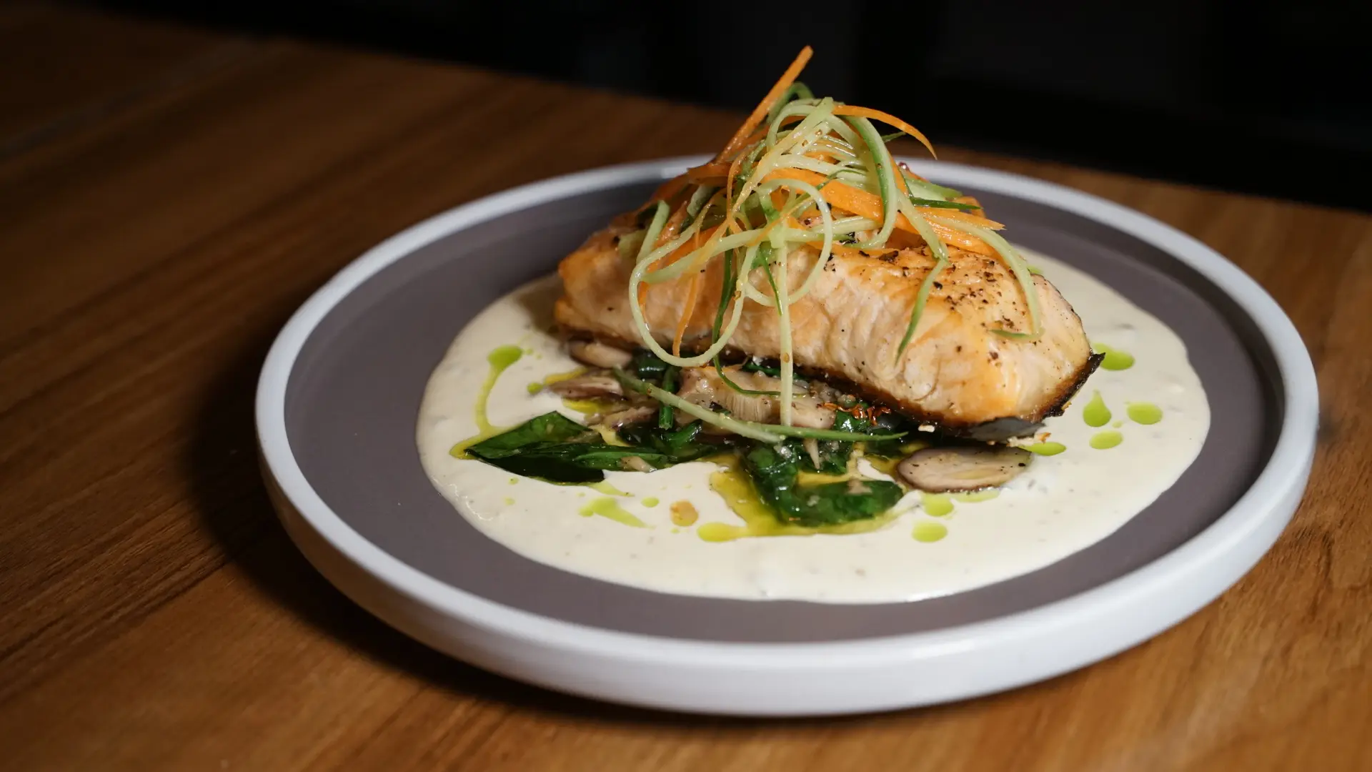 Pan-fried salmon fillet at The Den